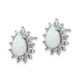 Sterling Silver Teardrop Opal Stud Earrings Floral Halo CZ