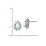 Sterling Silver Teardrop Opal Stud Earrings Floral Halo CZ