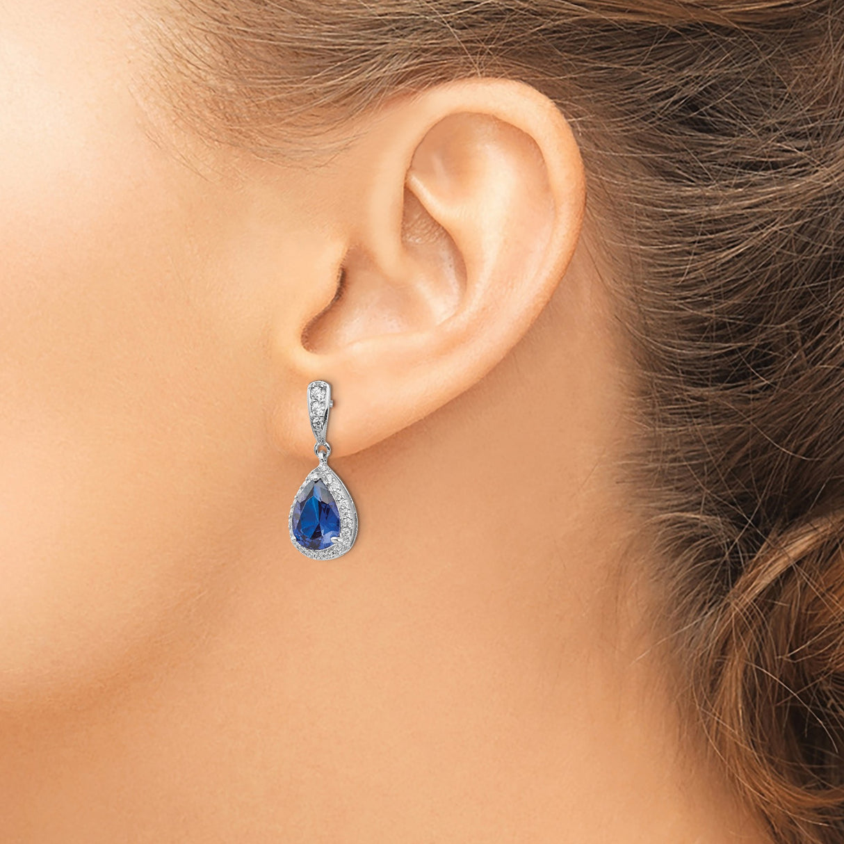 Sterling Silver Dangle Earrings with Cubic Zirconia and Synthetic Spinel, Teardrop Design
