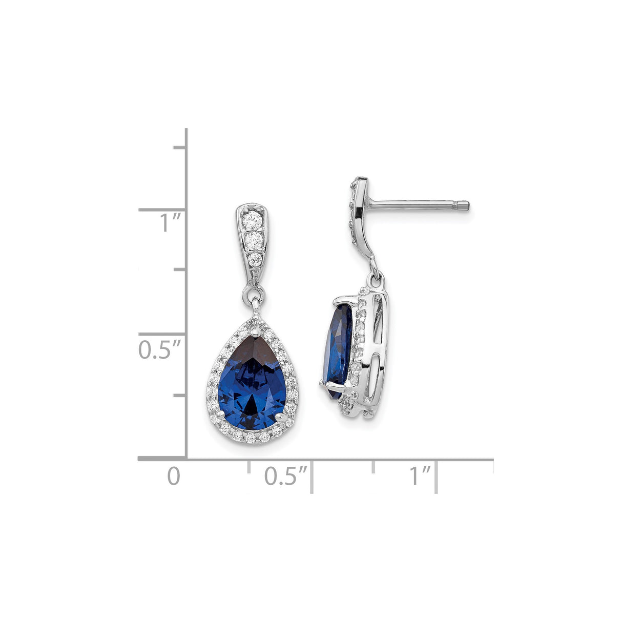 Sterling Silver Dangle Earrings with Cubic Zirconia and Synthetic Spinel, Teardrop Design