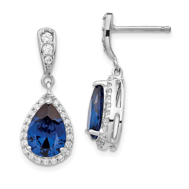 Sterling Silver Dangle Earrings with Cubic Zirconia and Synthetic Spinel, Teardrop Design
