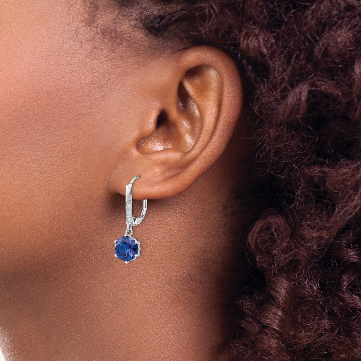 Sterling Silver Dangle Earrings with Round Blue Cubic Zirconia and Clear Pavé Stones