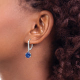 Sterling Silver Dangle Earrings with Round Blue Cubic Zirconia and Clear Pavé Stones