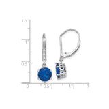Sterling Silver Dangle Earrings with Round Blue Cubic Zirconia and Clear Pavé Stones