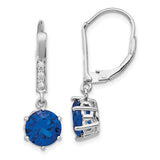 Sterling Silver Dangle Earrings with Round Blue Cubic Zirconia and Clear Pavé Stones