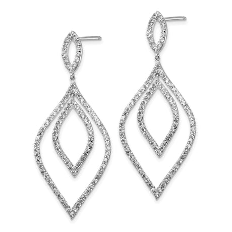 Sterling Silver Dangle Marquise Earrings with Cubic Zirconia and Openwork Design