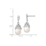Sterling Silver Drop Earrings with Teardrop Pearls and Cubic Zirconia Filigree Design