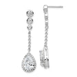 Sterling Silver Dangle Earrings with Three Bezel-Set Cubic Zirconia and Teardrop Halo Design