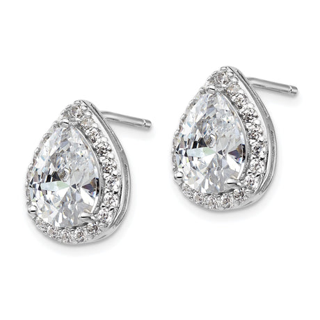 Sterling Silver Teardrop Stud Earrings With Pear CZ Halo