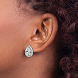 Sterling Silver Teardrop Stud Earrings With Pear CZ Halo