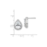 Sterling Silver Teardrop Stud Earrings With Pear CZ Halo