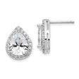 Sterling Silver Teardrop Stud Earrings for Women with Pear Shaped Cubic Zirconia Center and Halo Design, Elegant Formal Sparkle Studs for Evening Wear, Bridal Style Non Dangle Silver Earrings