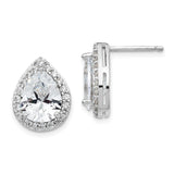 Sterling Silver Teardrop Stud Earrings for Women with Pear Shaped Cubic Zirconia Center and Halo Design, Elegant Formal Sparkle Studs for Evening Wear, Bridal Style Non Dangle Silver Earrings
