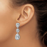 Sterling Silver Drop Earrings with Triple Tiered Teardrop and Oval Cubic Zirconia Halo Design