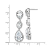 Sterling Silver Drop Earrings with Triple Tiered Teardrop and Oval Cubic Zirconia Halo Design