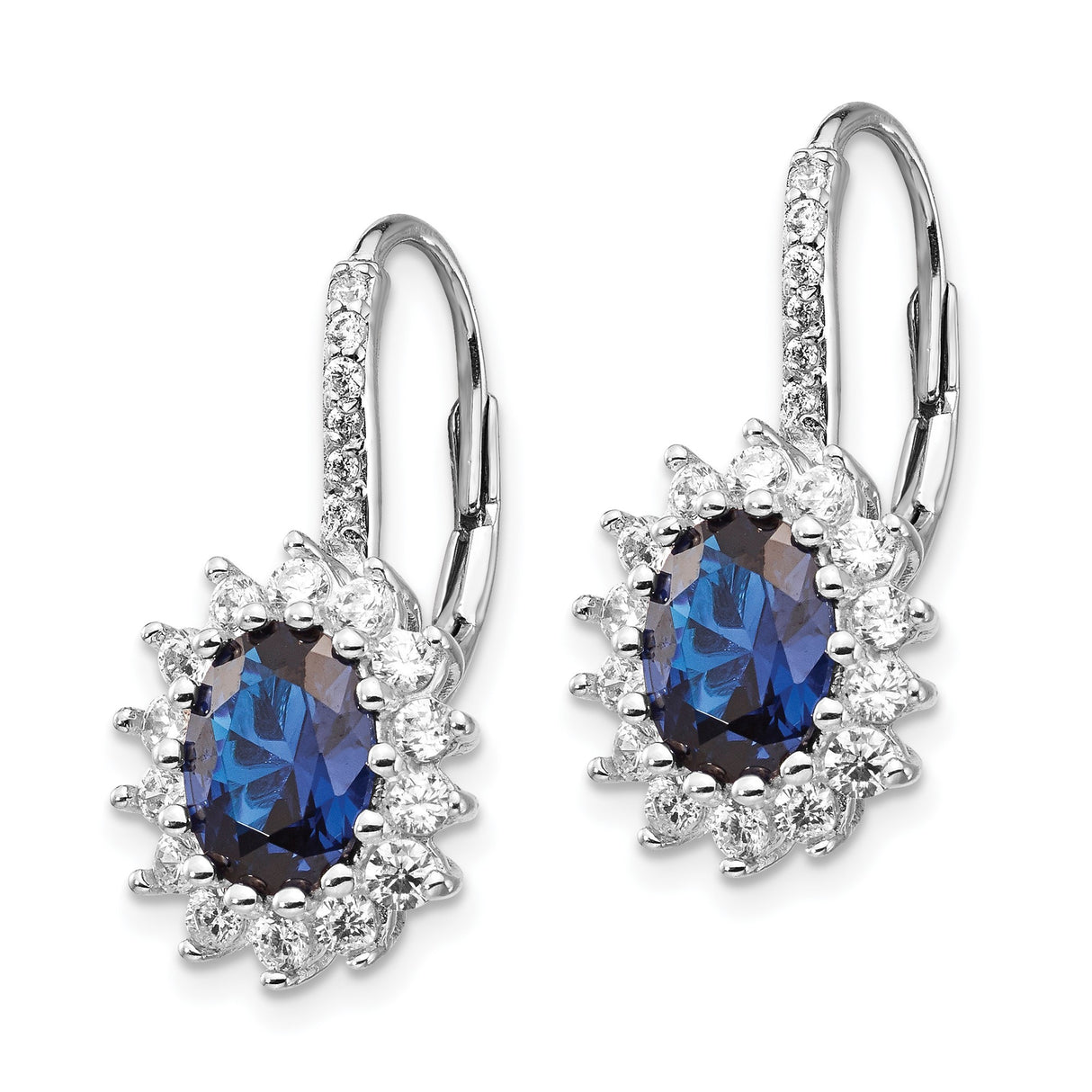 Sterling Silver Drop Earrings with Created Spinel and Cubic Zirconia Floral Halo Design