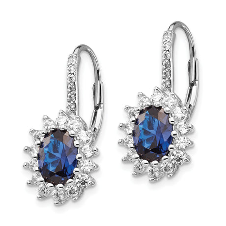 Sterling Silver Drop Earrings with Created Spinel and Cubic Zirconia Floral Halo Design