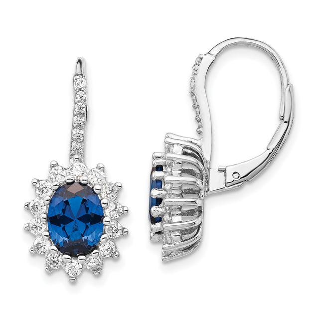 Sterling Silver Drop Earrings with Created Spinel and Cubic Zirconia Floral Halo Design