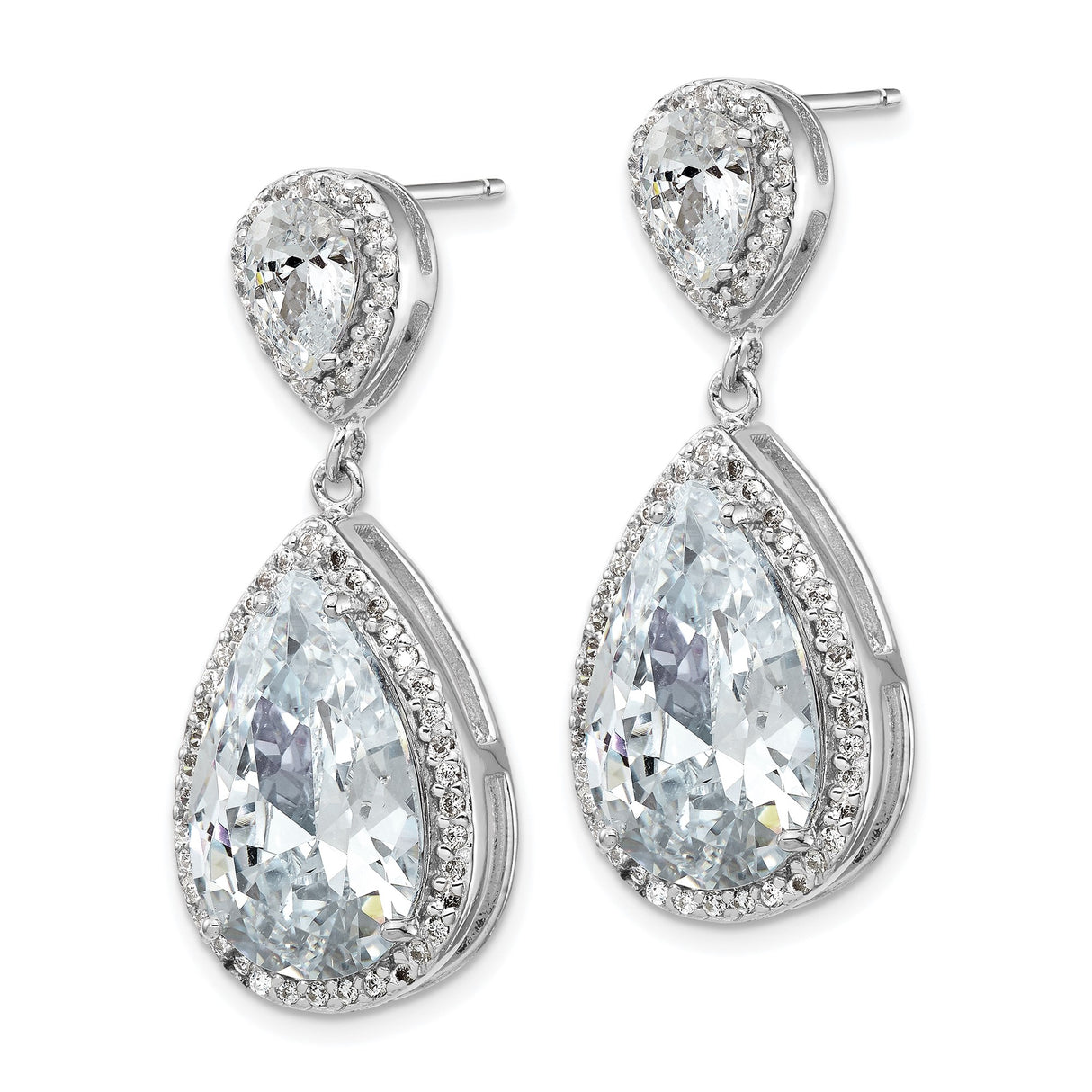 Sterling Silver Drop Earrings with Double Pear-Shaped Cubic Zirconia and Pavé Accents