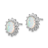 Sterling Silver Opal Stud Earrings with Cubic Zirconia Halo and Floral Design