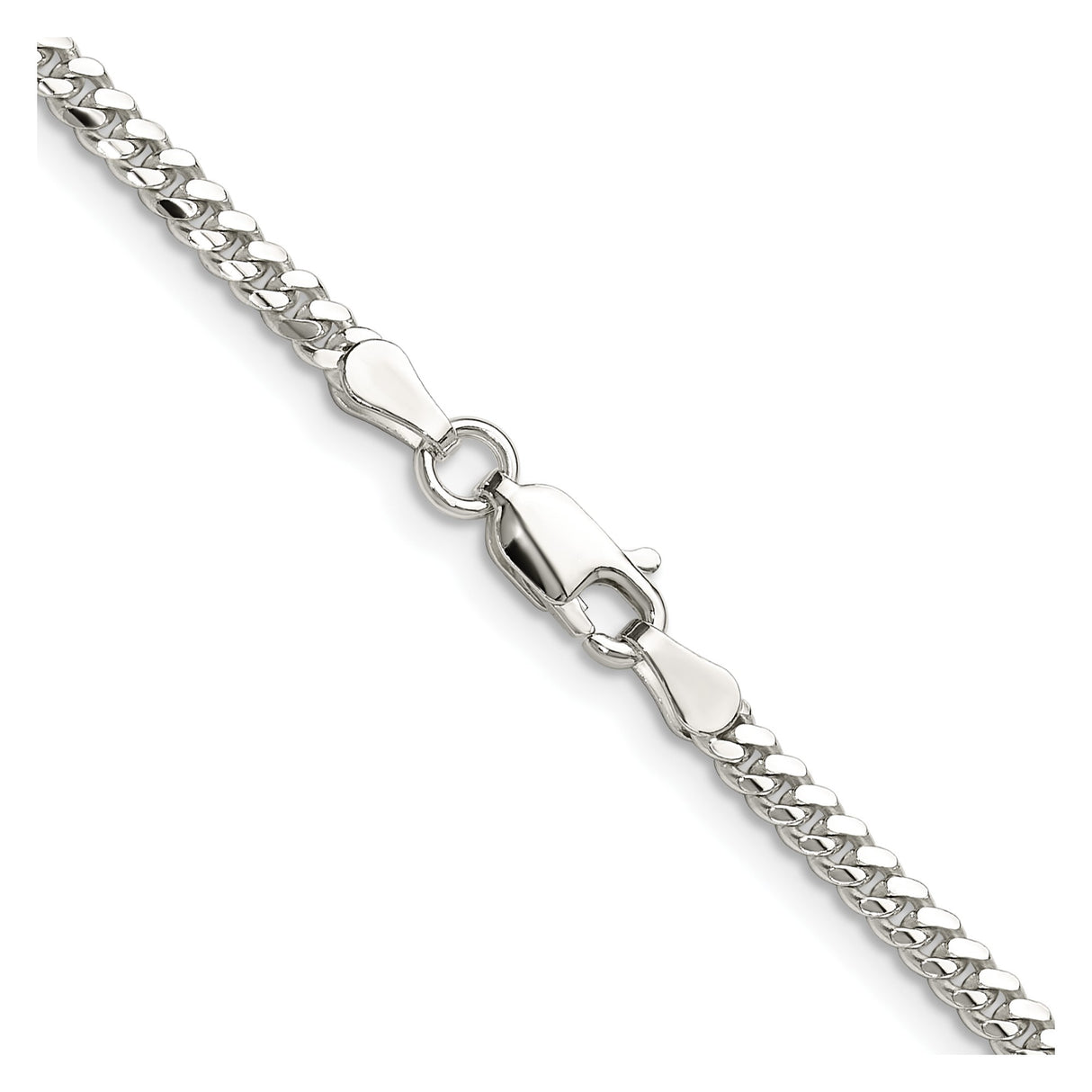 925 White Gold 2.9 mm Curb Chain Necklace, Polished alternate angle