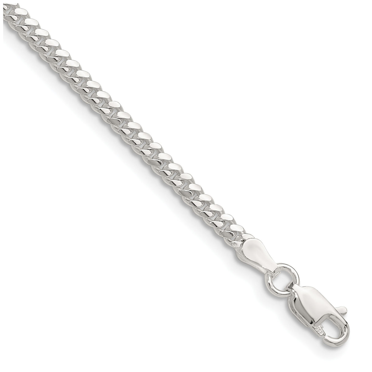 925 White Gold 2.9 mm Curb Chain Anklet, Polished shown for scale