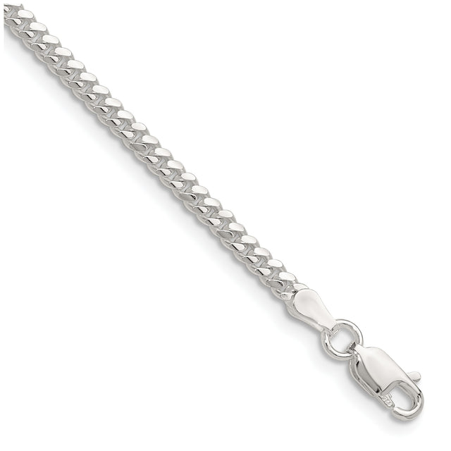 925 White Gold 2.9 mm Curb Chain Anklet, Polished shown for scale