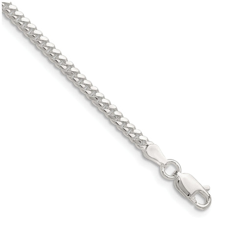 925 White Gold 2.9 mm Curb Chain Bracelet, Polished shown for scale