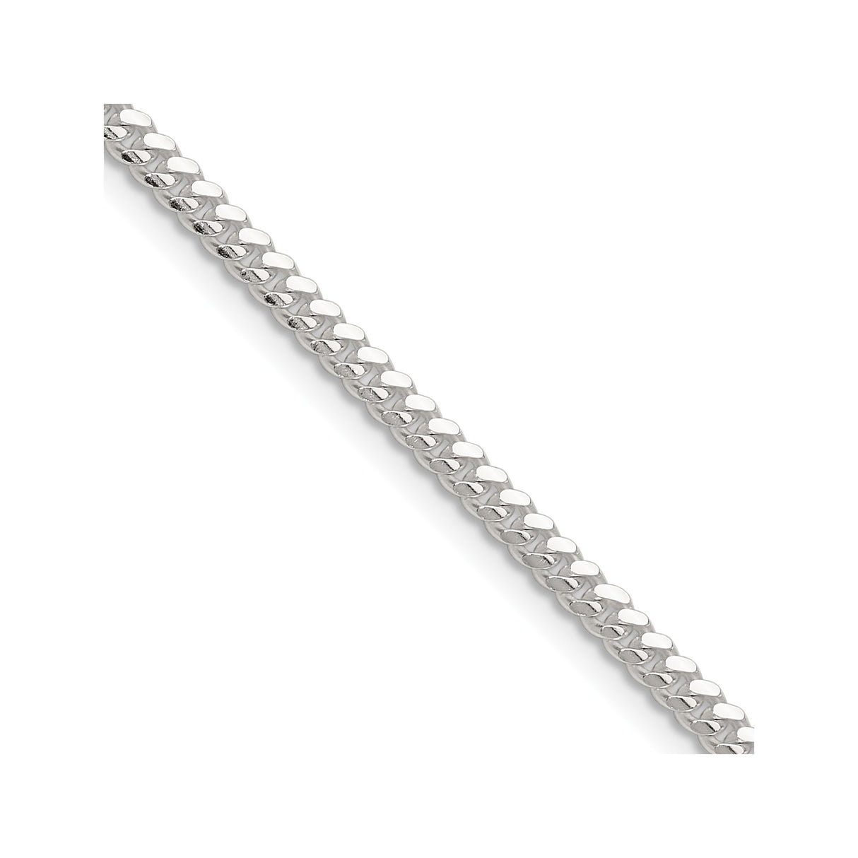 925 White Gold 2.9 mm Curb Chain Necklace, Polished detail view