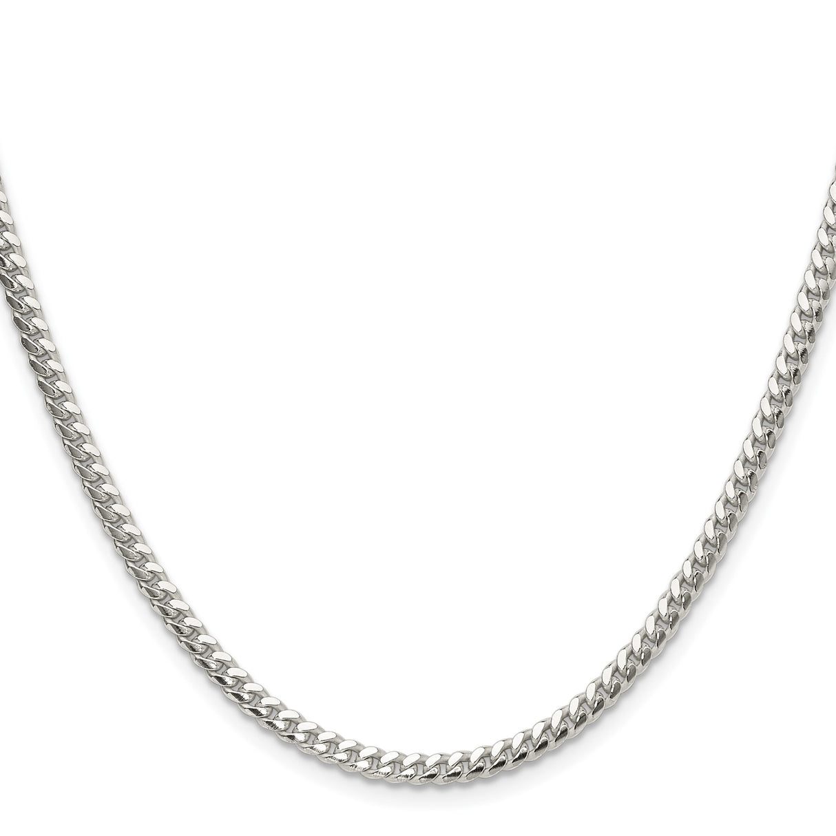 925 White Gold 3.4 mm Curb Chain Necklace, Polished