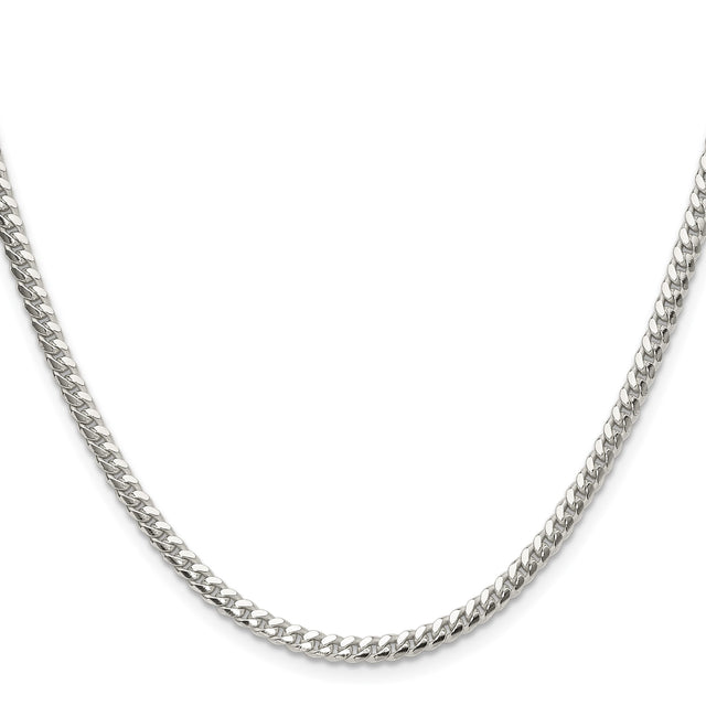 925 White Gold 3.4 mm Curb Chain Necklace, Polished