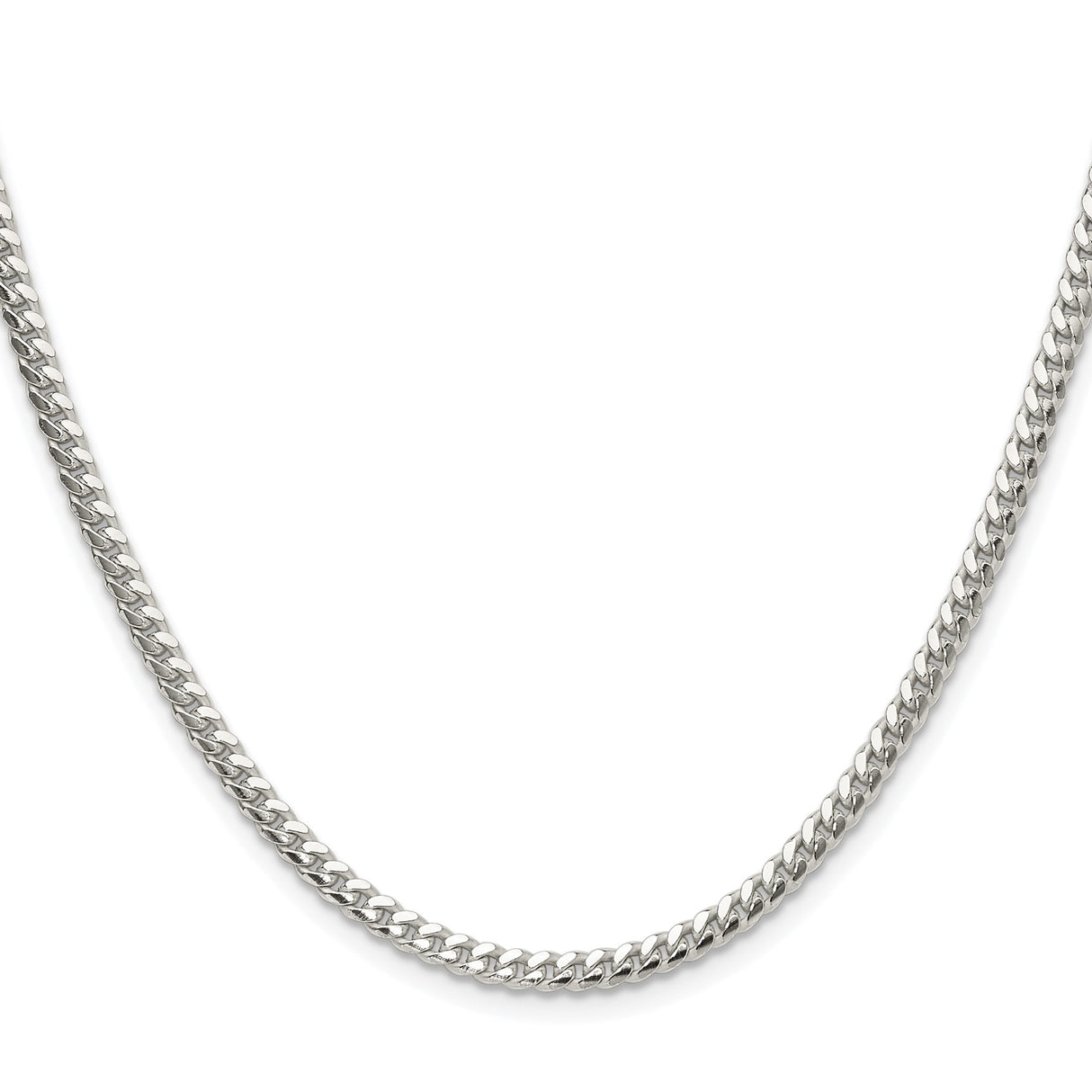 925 White Gold 3.4 mm Curb Chain Necklace, Polished