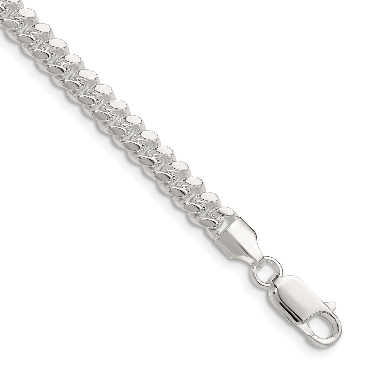 925 White Gold 5.7 mm Curb Chain Bracelet, Polished shown for scale