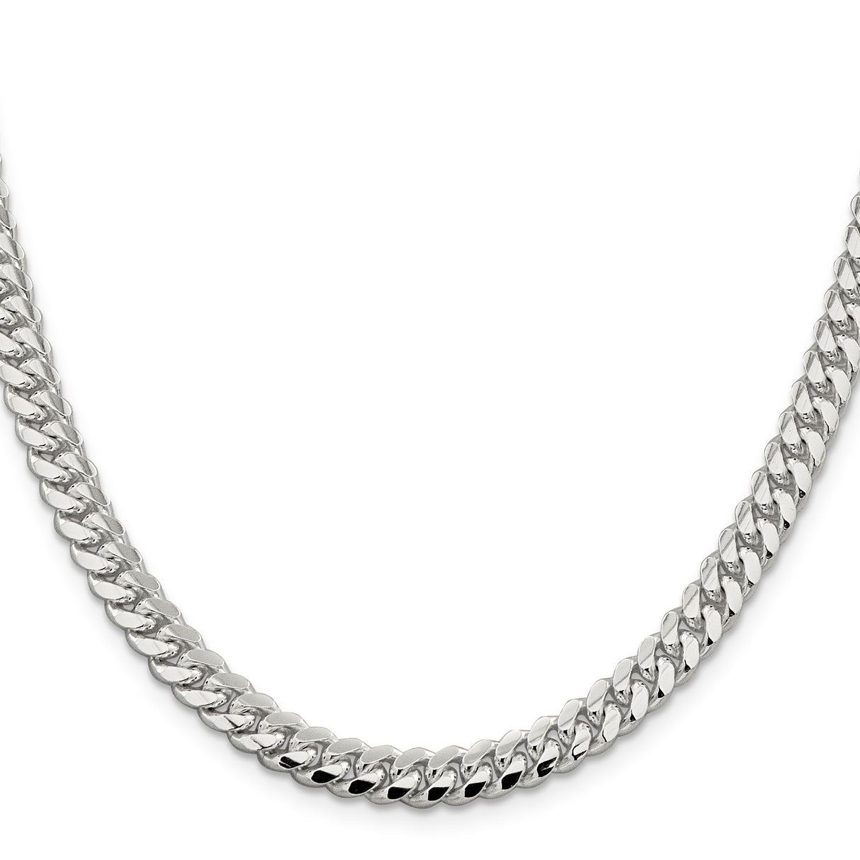 925 White Gold 6.4 mm Curb Chain Necklace, Polished