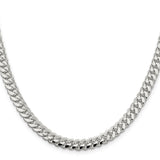925 White Gold 6.4 mm Curb Chain Necklace, Polished