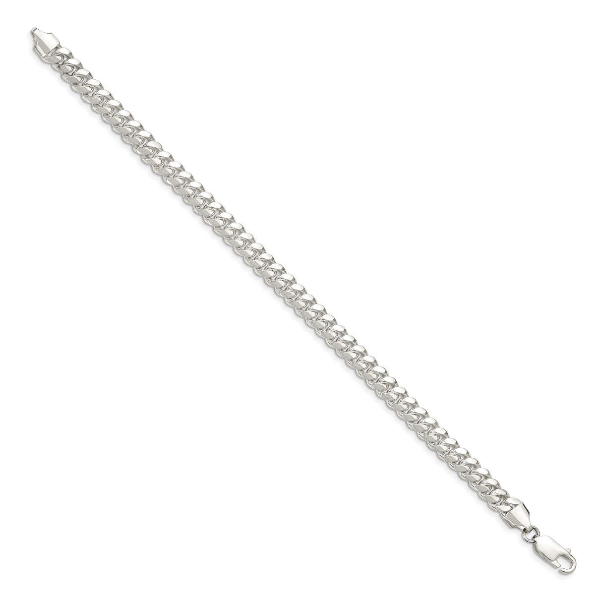 925 White Gold 6.4 mm Curb Chain Bracelet, Polished