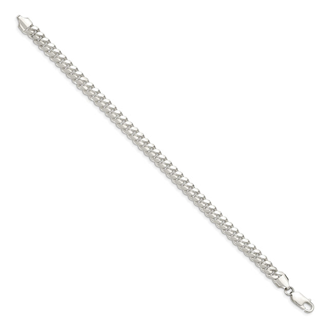 925 White Gold 6.4 mm Curb Chain Bracelet, Polished