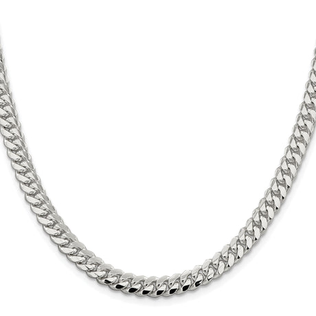 925 White Gold 6.4 mm Curb Chain Necklace, Polished