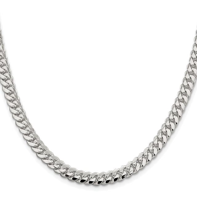 925 White Gold 6.4 mm Curb Chain Necklace, Polished