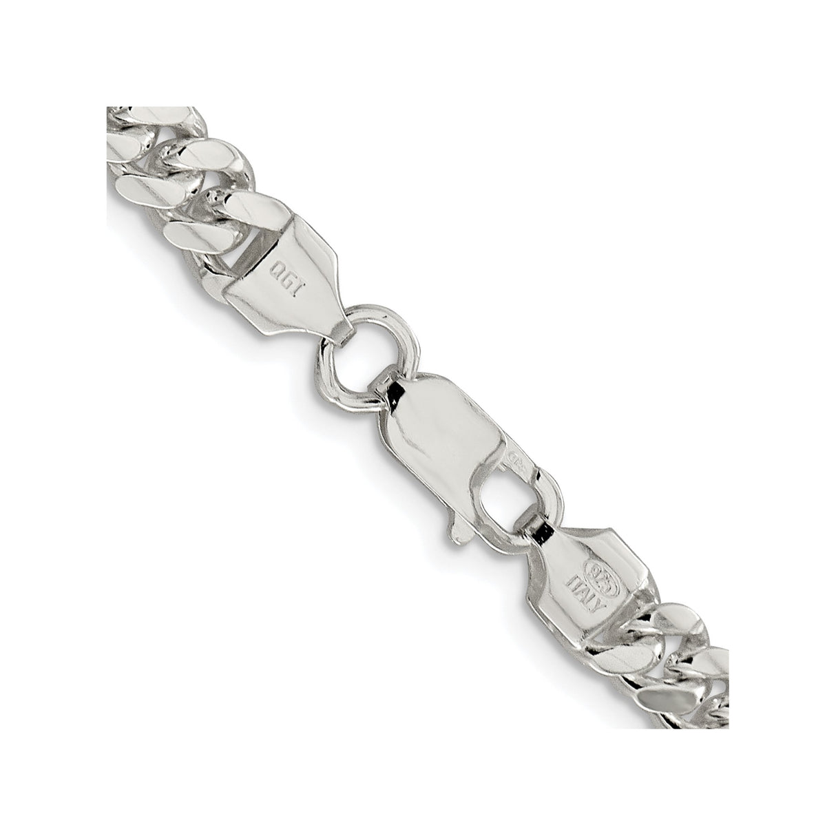 925 White Gold 6.4 mm Curb Chain Necklace, Polished alternate angle