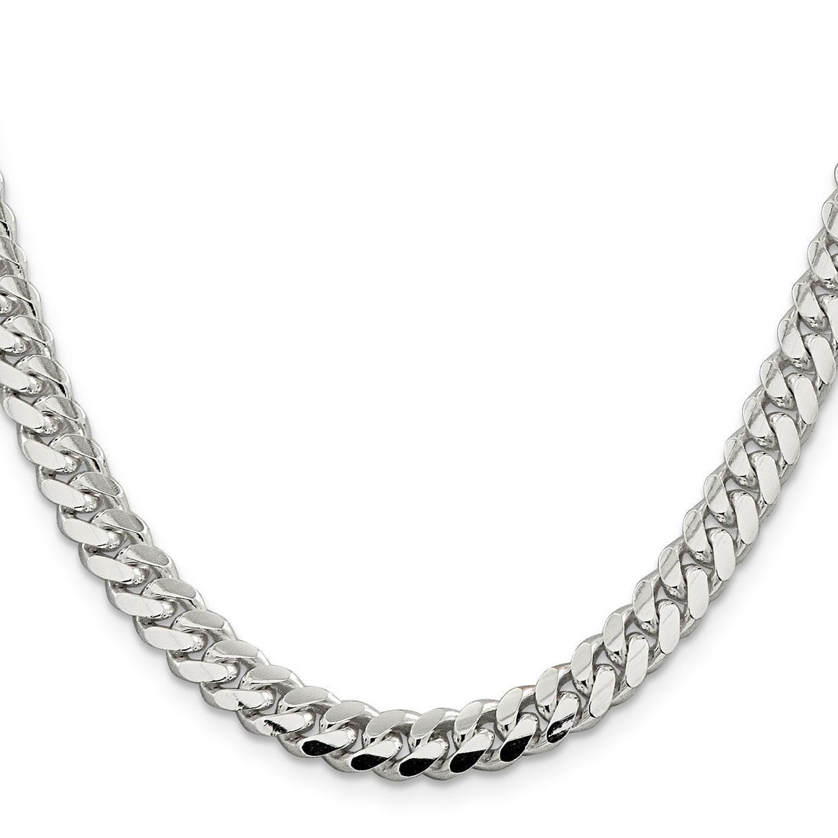 925 White Gold 7 mm Curb Chain Necklace, Polished