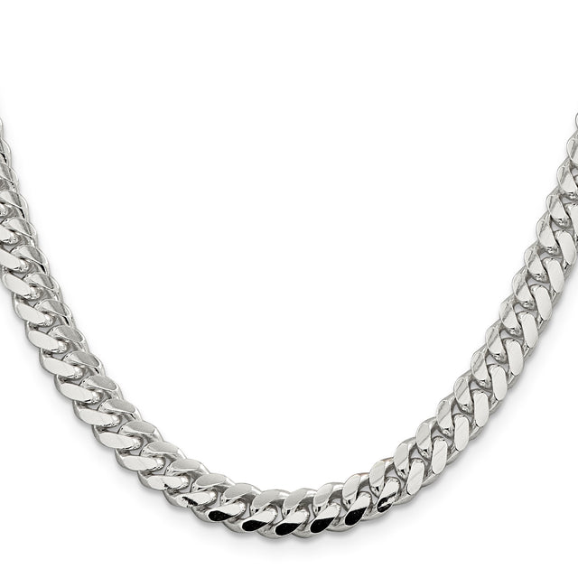 925 White Gold 7 mm Curb Chain Necklace, Polished