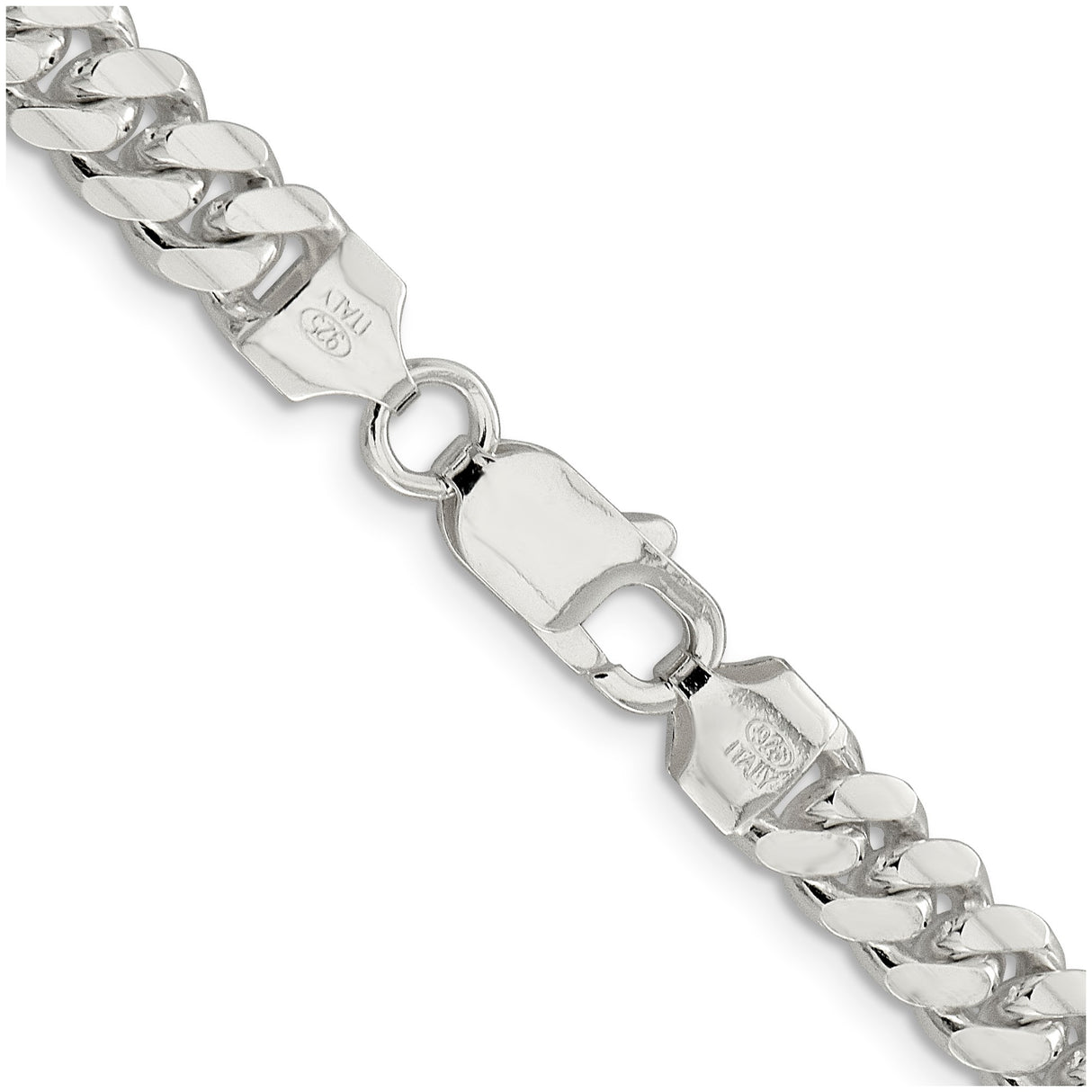 925 White Gold 7 mm Curb Chain Necklace, Polished alternate angle