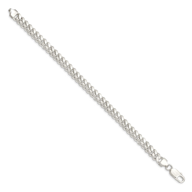 925 White Gold 7 mm Curb Chain Anklet, Polished