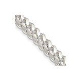925 White Gold 7 mm Curb Chain Necklace, Polished detail view
