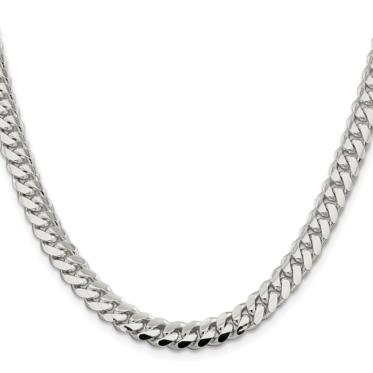 925 White Gold 7 mm Curb Chain Necklace, Polished