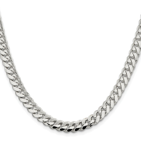 925 White Gold 7 mm Curb Chain Necklace, Polished