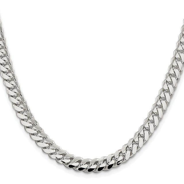 925 White Gold 7 mm Curb Chain Necklace, Polished