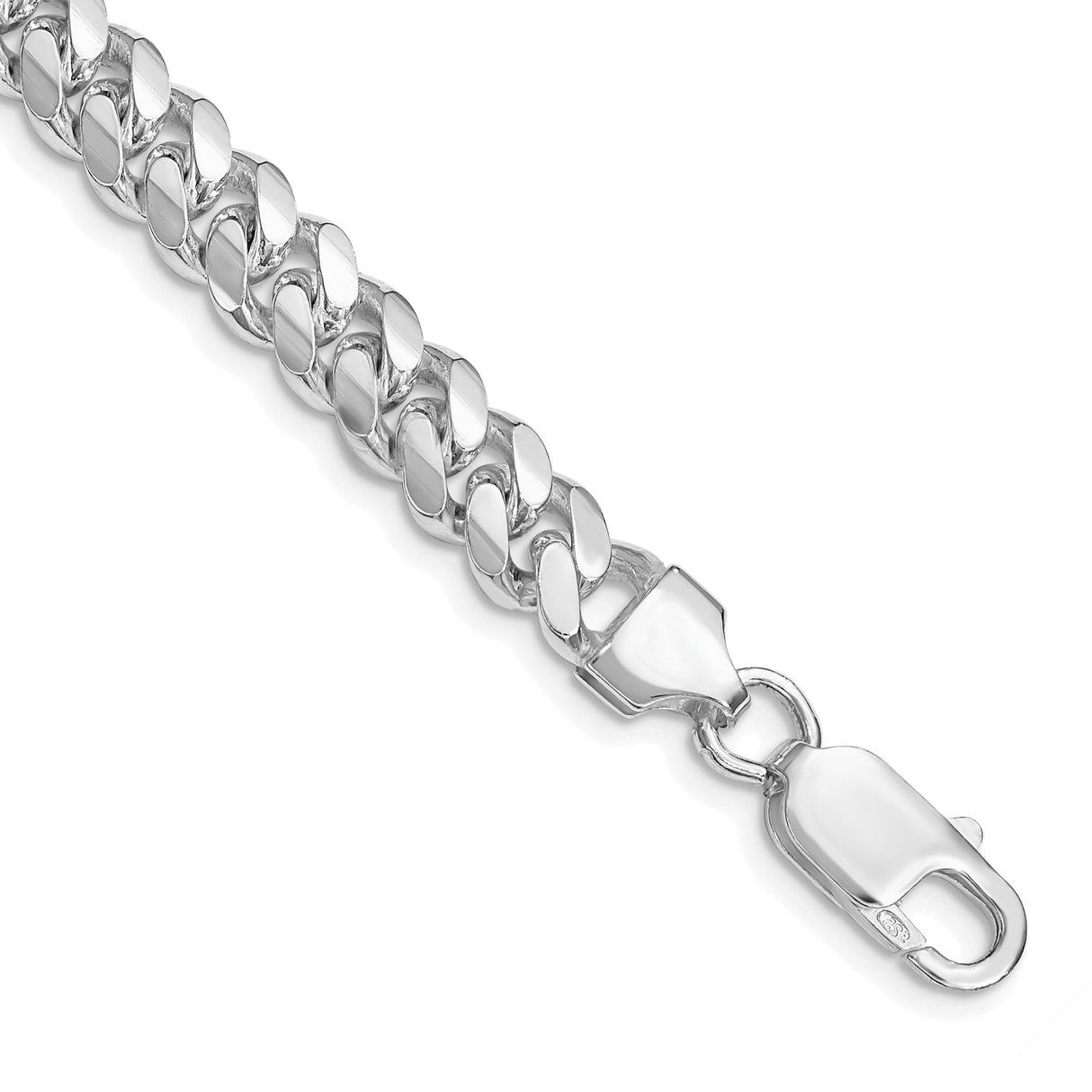 925 White Gold 7 mm Curb Chain Bracelet, Polished shown for scale