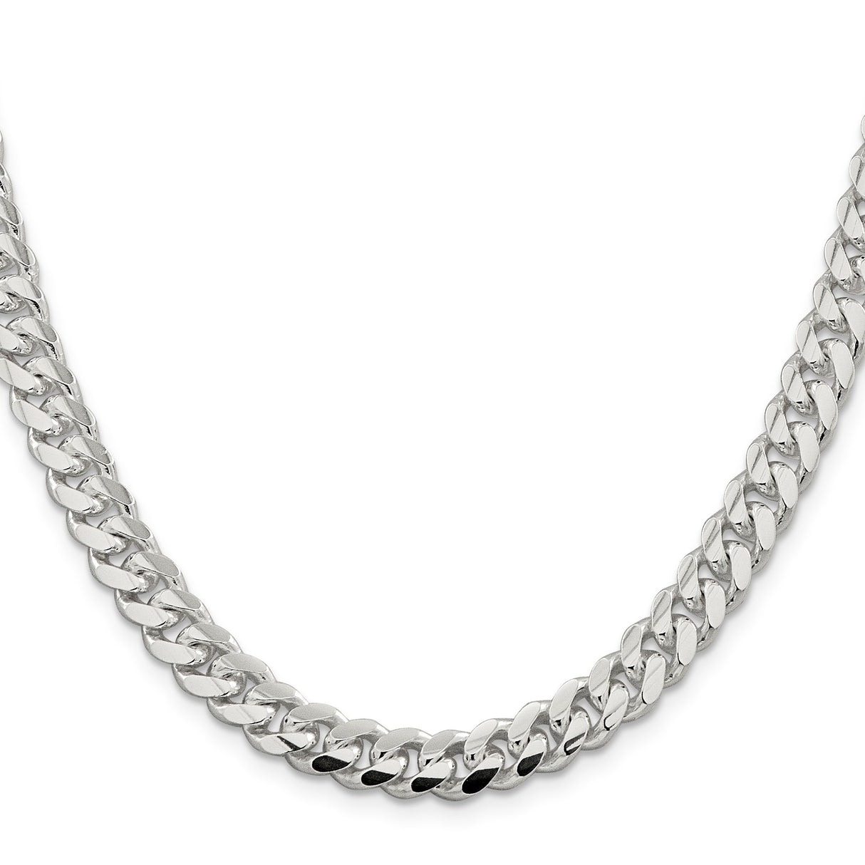 925 White Gold 7.8 mm Curb Chain Necklace, Polished